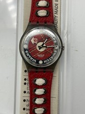 Orologio da polso SWATCH Gent ATHLETICS (GM131)-NUOVO/NOS-Argento/Rosso-Pelle-Swiss Made