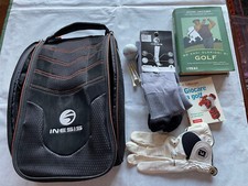 Borsetta per scarpe da golf + guanto + calzettoni +  pallina + 3 tee + libri