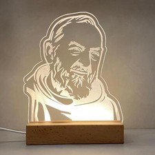 Lampada Padre Pio con Base in legno