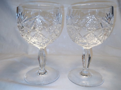 Pair cut crystal wine glasses - cut,