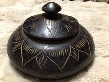 Hand-Carved Round Wood Turned