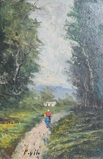 Dipinto Olio su Masonite Paesaggio Toscano Stile Macchiaiolo Materico Firma 900