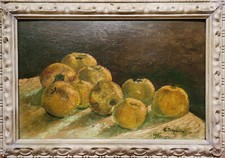 Natura morta con mele - Dipinto a olio su tavola di G. Tummino, Italia, del 1934