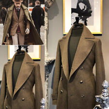 Giacca tuta lunga uomo verde spina di pesce soprabito doppiopetto misto lana cappotto