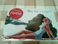 Insegna/targa pubblicitaria metallo smaltato Coca Cola -  Now for a Coke!