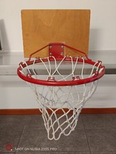 canestro basket regolamentare, con piccolo tabellone in legno