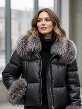 Black Leather Puffer Jacket