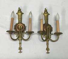 Antica coppia applique da parete candelabri torcia ottone lampade vintage vecchie 1275-25B