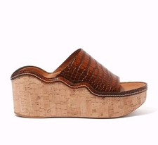 Sandali CHLOE Ingrid in pelle marrone con zeppa e plateau UK6