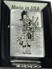 ZIPPO 2014 SCOZZESE BORSA PIPE PLAYER ACCENDINO CROMATO SPAZZOLATO NON ACCESO IN SCATOLA 13A