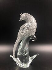 STATUA STATUETTA SOPRAMMOBILE UCELLO MURANO  TRASPARENTE FIOCCHI ARGENTO