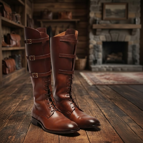 Men brown leather knee - brown,