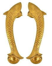 Pomello maniglia estraibile porta grande cancello ottone fatto a mano finitura antica vintage Fish Design