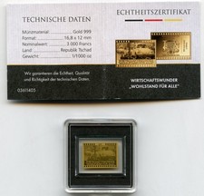 TCHAD 3000 F LINGOTTO ORO 999 GOLD MIRACOLO ECONOMICO PROSPERITA' PER TUTTI WOLK