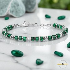 BRACCIALE UOMO DONNA ACCIAIO INOSSIDABILE E MALACHITE PIETRE DURE NATURALI