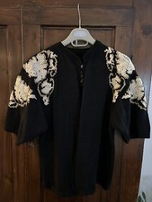 Maglia Fatta A Mano Ferri Cotone 100% Handmade Ricami colore Nero e Beige