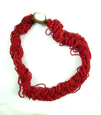 ANTICA COLLANA TORCHON PERLINE ROSSE VETRO TIPO CORALLO BIGIOTTERIA VINTAGE
