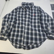 Polo Ralph Lauren camicia ragazzo bambino 2T blu verde a quadri bottoni manica lunga