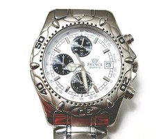 Orologio da Polso Cronografo Cassa Acciaio Prince Lancette Cinturino Inox Cromo