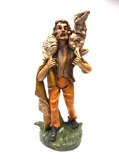 presepe 30 cm pastore con pecora in spalla CARTAPESTA NUOVO DIPINTO A MANO