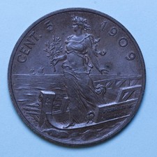 VITTORIO EMANUELE III 5 CENTESIMI 1909 ITALIA SU PRORA qFDC RAME COPPER COIN