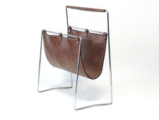 Portariviste in acciaio cromato e pelle anni 60'/70' Vintage