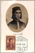 90059 - SPAGNA - MASSIMA CARTOLINA 1930 Vicente Yanez PINZON mappe NAVIGAZIONE Colombo