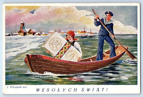 Cartolina polonia natale barca - cartolina,