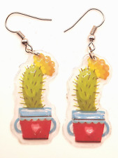 Orecchini trasparenti e colorati PIANTA GRASSA spinosa CACTUS con fiore GIALLO.