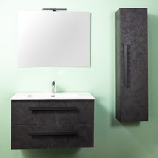 MOBILE BAGNO SOSPESO CM 60 LAVABO SPECCHIO LUCE LED COLONNA LIRIO CEMENTO SCURO
