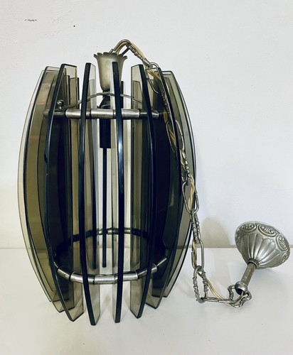Lampadario metallo vetro fumé - lampadario,
