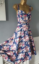 Abito midi anni 40 50 Rockabilly floreale corpetto a cuore aderente e svasato taglia 18-20 