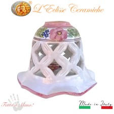 CAMPANELLA PER LAMPADARIO IN CERAMICA DI VIETRI TRAFORATO A MANO FIORI ROSA