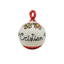 Palla Pallina di Natale in Ceramica Vietri Rossa con fiori personalizzata 