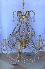 Lampadario A Sospensione Con 6 Luci Placcato Oro Con Swarovski