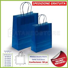  BORSE SHOPPER DI CARTA MANICO CORDINO SACCHETTI CARTA BLU ELETTRICO 50 PZ