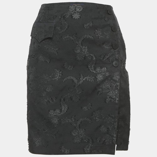 Gonna jacquard nera floreale