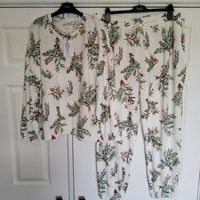 NEXT Pigiama Donna Natale Bianco Pettirosso/Bacche TAGLIA XL 20 - 22 Nuovo