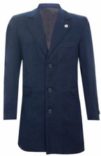 Cappotto uomo lungo 3/4 lana navy crombie soprabito giacca paraocchi slim fit