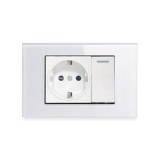 Presa Elettrica Pannello Vetro Temperato 1 Gang 2 Vie EU Tedesca Parete Prese Elettriche