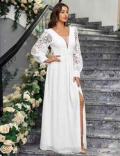 Vestito Abito Lungo Elegante Bohoo Morbido Bianco Raso Pizzo Chic 10689