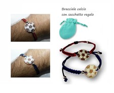 Bracciale in Argento 925 da Uomo con Cammeo Pallone Calcio Regolabile Rosso Nero