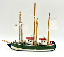 Modellino Peschereccio Barca Pesca Legno 3 Alberi Vintage Arredamento Marittimo