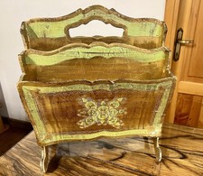 Vintage Porta Riviste Fiorentino Magazine Rack Arredamento In Legno Dorato