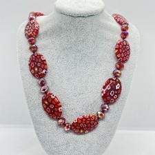 Collana di perle rosse in vetro di Murano perle di ciottoli piatte rotonde 50 cm