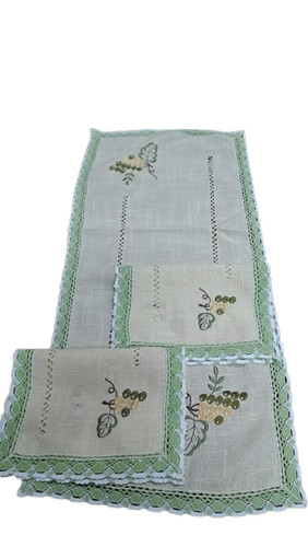 Tris centrini misto lino beige - centrini,
