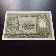Vecchia Banconota 50 Lire Italia Elmata 1951 Buona Conservazione Lotto C65