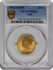 ITALIA, ORO 20 LIRE 1873-M BN