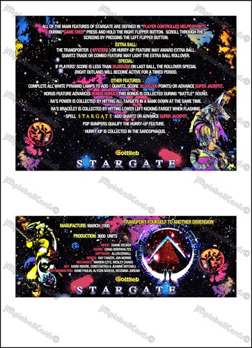 Gottlieb stargate 1995 cartes - gottlieb,