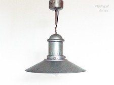 French Industrial Light Vintage Adjustable Pendant Fixture in Galvanised Metal